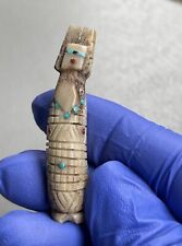 Zuni Fetish Carved Antler Corn Maiden, Turquoise & Coral, Carl Estate, 2.3 in picture