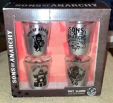 Sons of Anarchy Motorcycle Club Shot Glass Set of 4 Silver Tint SEALED IN BOX picture