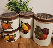 Set Of 4 Vintage Cheinco Housewares Metal Tin Canisters FRUIT HARVEST VERY NICE picture