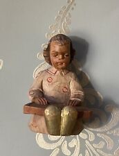 Sweet Bavarian Hand Carved Wooden Sculpture Young Girl Sitting With Book. picture