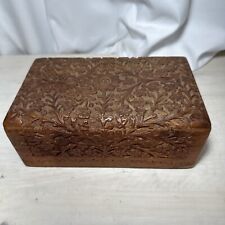 Vintage Hand Carved Floral Wooden Trinket/Jewelry Box 8x5x3”T picture