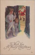 Christmas Santa Claus Tree Children Spying c1920s Whitney postcard JQ8 picture