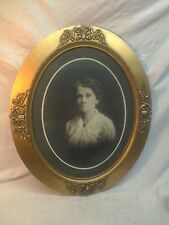 Vtg Oval Wood Chalk Victorian Convex Frame Haunting Woman Portrait  picture