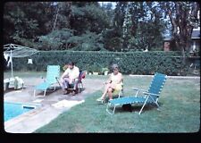 1971 Pool Party Man Woman Sitting Lounge Chair 70s 35mm Kodachrome Slide picture