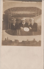 RPPC Postcard Hot Air Balloon / Zeppelin Three Men Prop Studio Photo  1910s picture