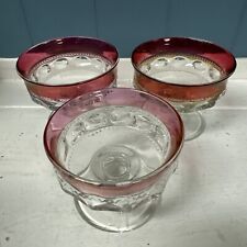 3 Vtg King’s Crown by Tiffin Glass Thumbprint Ruby Flashed Sherbet Sundaes picture
