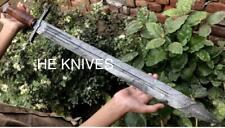 GORGEOUS CUSTOM HAND MADE  30'' DAMASCUS STEEL HUNTING SWORD WITH SHEATH picture