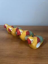 Set Of 4 Wooden Vintage Hand Painted Parrot Napkin Ring Holders Made In India picture