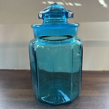 MCM L. E. SMITH Caribbean Blue 9-1/2”Paneled Apothecary Jar Canister Pyramid Lid picture