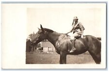 Woman Riding Horse Postcard RPPC Photo Native American Costume c1910's Antique picture