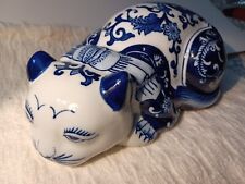 Ceramic Cobalt Blue &White Sleeping Cat Home Decor picture