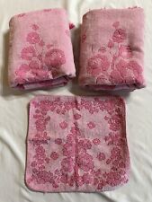Vintage Bath Towel Set Pink Sculpted Flower Power Hippie MCM Retro Bathroom picture