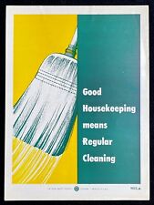 National Safety Poster Good Housekeeping Sign 1940 Vintage Broom Sweeping Colors picture