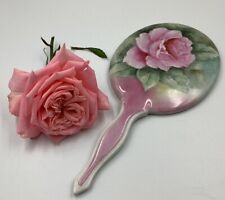 Vintage Hand Painted Oval Vanity Mirror Signed Victorian Roses Porcelain Chic picture