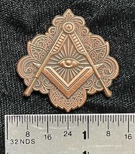 Ornate Masonic Freemason Square Compasses All seeing Eye Pin Copper picture