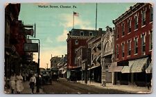 Market Street Chester Pennsylvania Old Cars German Lager Beer Sign 1914 Postcard picture