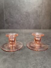 Pair of Pink Federal Depression Glass Candle Holders picture