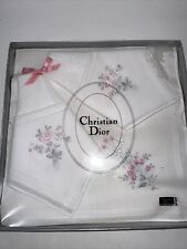 Vintage Handkerchiefs Cotton Linen Christian Dior Boxed Set Pink and Gray picture