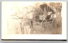 Amputee Man Standing by Horse and Carriage w Another Man Riding Along - RPPC picture