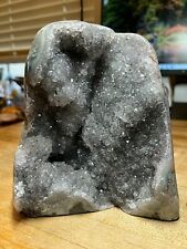 Rare Black Amethyst Crystal Gemstone Geode With Polished Edges Specimen 010 picture