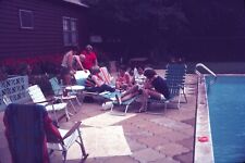 1972 Women Talking Poolside Aluminum Lawn Chairs Pool 70s Vintage 35mm Slide picture