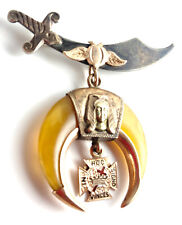 Antique Masonic Shriner Knights Templar Pharoah 14k Gold Silver Claw Pin Brooch picture
