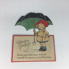 Vintage 1930s Valentines Day Card Little Girl in the Rain Stand Up picture