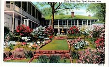 Natchez, MS - Hope Farm Rear View Linen Postcard Unposted Mansion Gardens picture