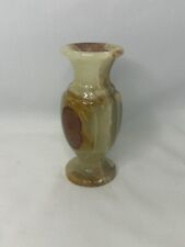 Vintage Onyx Carved Natural Stone Bud Vase Neutral Earth Tones HEAVY picture
