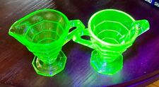 Vintage Indiana Vaseline Uranium Green Glass Cream & Sugar Set GLOWS picture
