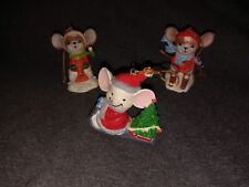 VINTAGE BRADFORD NOVELTY 2'INCH LOT OF 3# PLASTIC MOUSE CHRISTMAS ORNAMENTS picture