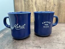 Texas Ceramic Merit Coffee Mugs Original Blue & White Collectible Set Diner Cup picture