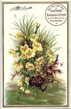 1880s PHILADELPHIA PA WANAMAKER & BROWN CLOTHING FLORAL TRADE CARD 40-58 picture