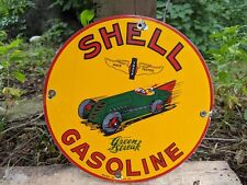 VINTAGE 1952 SHELL GREEN STREAK PORCELAIN METAL GAS PUMP SIGN GASOLINE 10
