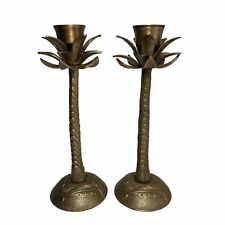 Vintage Brass  Regency Palm Tree Frond Leaf Candle Stick Holders 13