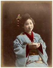 Japan, Portrait of a Young Geisha in Kimono Vintage Print, Albuminated Print a picture