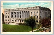 Wisconsin Madison State Historical Library Birds Eye View Cancel 1927 Postcard picture