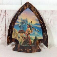 Vintage Native American Indian Man Warrior Wolf Spirit Wall Arrow Plaque Wooden picture