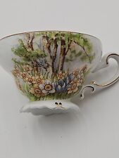 Vintage Occupied Japan Hand Painted Teacup And Saucer Trees Flowers Set  picture
