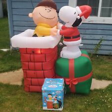 Gemmy Christmas Airblown Peanuts Snoopy& Charlie Brown Chimney Inflatable *READ* picture