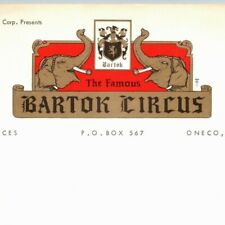 Vintage c1967-72 Bartok Circus Letterhead - Oneco Florida - Elephants  picture