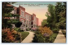 c1940 High School Where Col. Chas Lindbergh Little Falls Minnesota MN Postcard picture