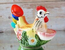 Vintage Ceramic Floral Chicken Measuring Spoon & Ring Holder Japan Complete Set picture