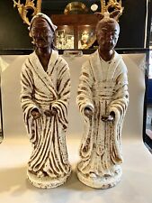 Pair of Vintage Italian Glazed Terra Cotta Asian Figures with Wood Details picture