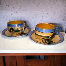 2 Vintage RS Japan 1950s Peach and Blue Lustreware Tea Cups and Saucers *read* picture