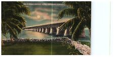 1940 Linen Postcard Pigeon Key FL Florida Moonlight Over Overseas Highway Bridge picture