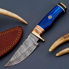 Custom HANDMADE DAMASCUS STEEL KNIFE Hunting W/  Wood & Brass Guard Handle picture