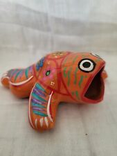 Talavera pottery frog Mexico orange handpainted open mouth picture