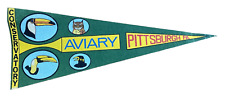 Vintage Pittsburgh Aviary Souvenir Travel 29 Inch Pennant w/ Toucan Owl Graphics picture