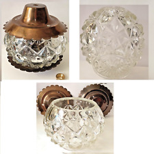 Vintage Diamond Facet Glass Globe Light Shade Heavy Metal Caps MCM Lamp Parts picture